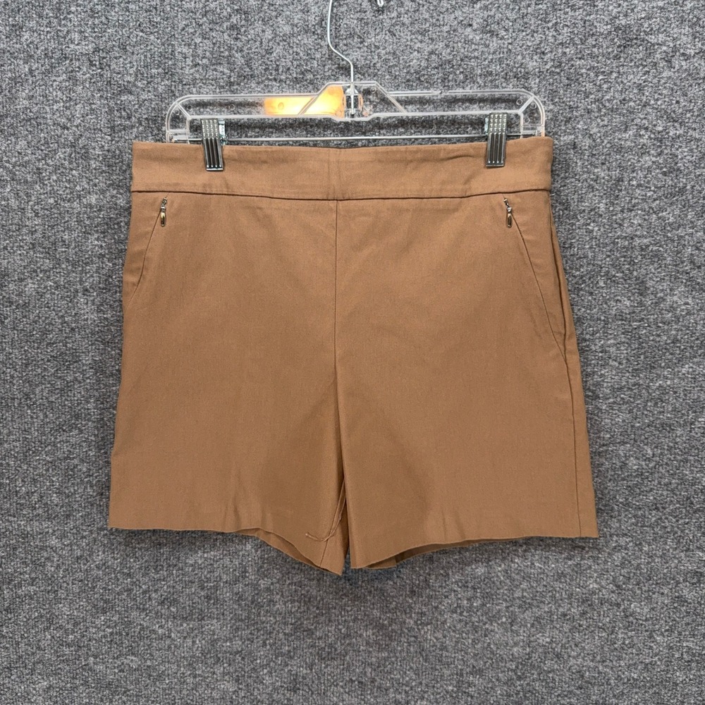 Rekucci Shorts Women 10 Brown‎ Stretch Pull On Zipper Pockets Casual